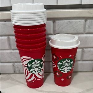 Starbucks Festive Red and White Reusable Cups